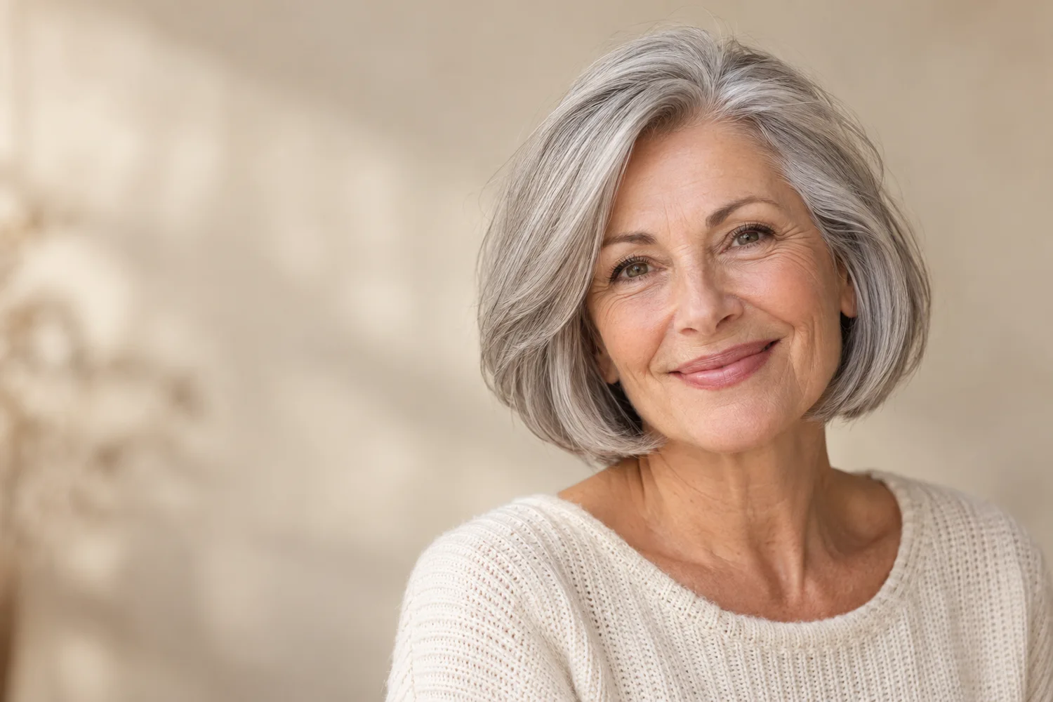 Frisuren-Inspiration: natürlich fallender silbergrauer Bob